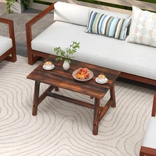 Outdoor Coffee Table w/ Slatted Tabletop Rectangle Side Table for Garden