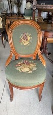 Antique Victorian Carved Walnut Needlepoint Parlor Chair with Floral Tapestry — listing 5