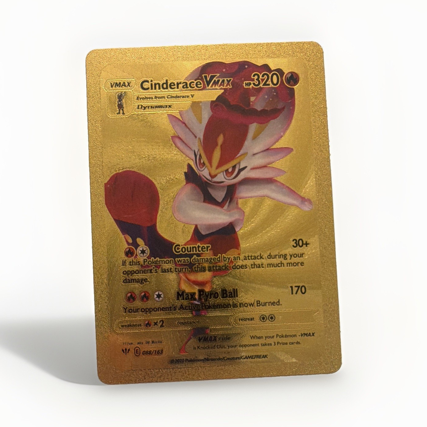 2020 Pokemon Cinderace VMAX 088/163 Swsh06: Chilling Reign gold Full Art Holo EN