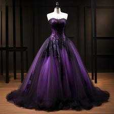 Classic Black/ Purple Wedding Dress Court Train Sweetheart Sleeveless Tulle Long