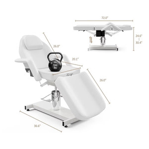 Adjustable Hydraulic Massage Chair Table, White Faux Leather, 550 lbs Capacity