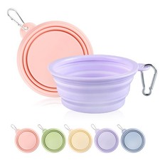 Collapsible Dog Bowls 2-Pack, Portable Travel 12 OZ Macaron Pink and Violet 