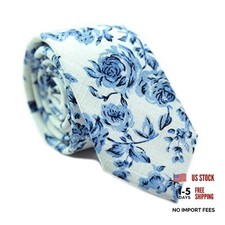 Men's Skinny Tie Floral Print Cotton Necktie, Great for French Garden