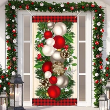 Buryeah Christmas Door Cover Christmas Ball Door Decorations Xmas Photography