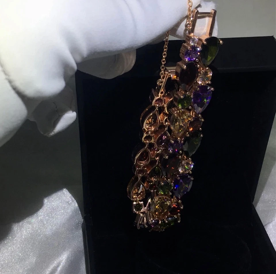 18k Rose Gold Filled Multicolor Tennis Bracelet made w Swarovski Crystal 6.5” - Image 4 of 4