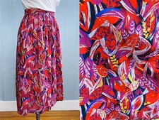 80s 90s Tropical Skirt W26 Loud Wild Print Full Circle Midi A-Line Vintage