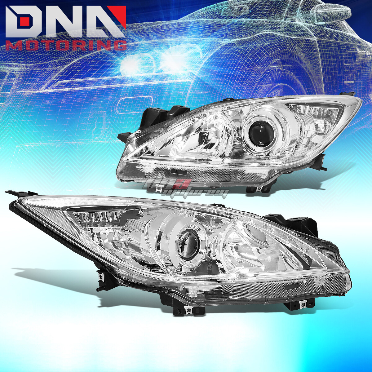 FOR 10-13 MAZDA 3 CHROME HOUSING CLEAR SIDE PROJECTOR
