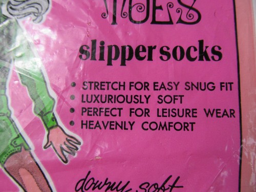 Vtg Slipper Socks Funny Toes Misses Size 9-11 Soft Yellow Shoe Print NOS O - Picture 7 of 9