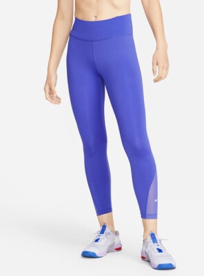 Nike One Women' Lapiz (Blue) Mid-Rise 7/8 Mesh-Paneled Leggings