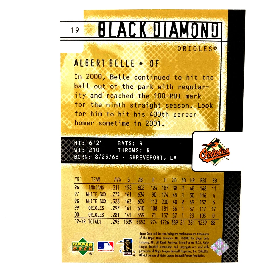 Albert Belle 2000 Black Diamond Rookie Edition #19 MLB Baltimore Orioles - Image 2 of 2