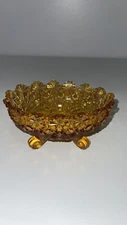 Vintage Handmade L.E. Smith Footed Amber Glass Oval Candy Dish Daisy & Button