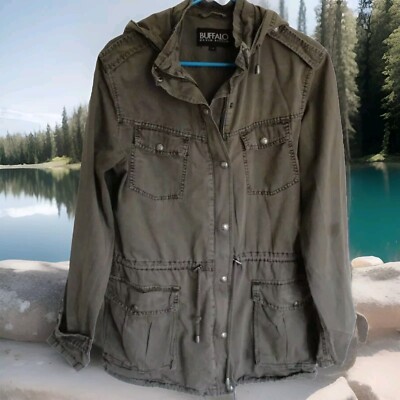 Buffalo David Bitton Hooded Jacket Womens Small Khaki Green Coat Military  Hiking