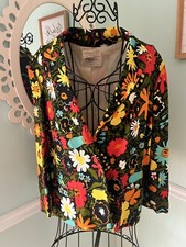 Vtg Sportempos Mod Abstract Brady Floral Blazer Jacket 60 s Bright S/M