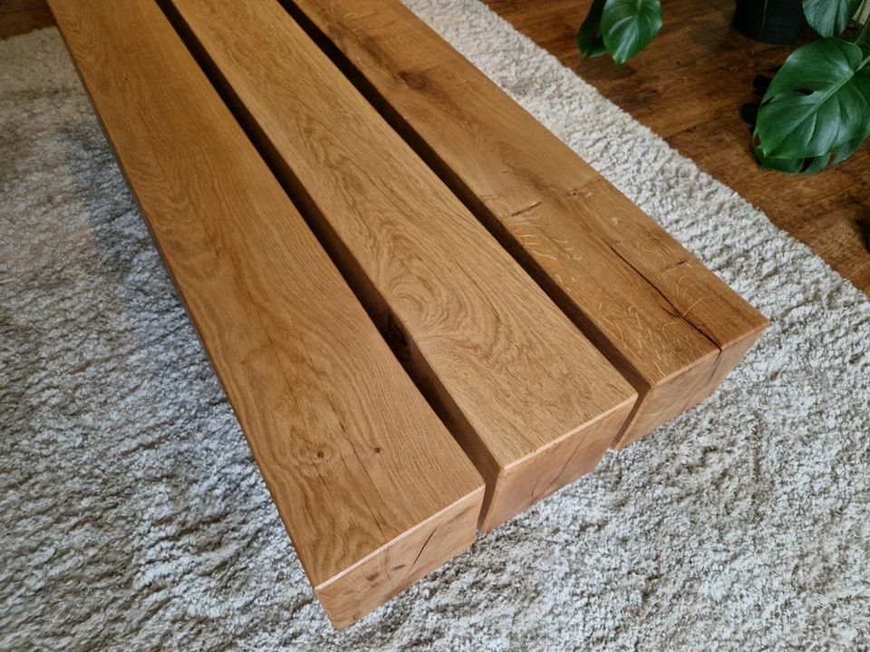 New Handmade Solid Oak Coffee Table By LUEVA.ART Reclaimed Dry Oak Metal Feet  - Image 3 of 4