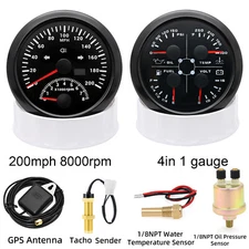 85mm GPS Speedometer 0-200MPH Tachometer 0-8000RPM with 4 in 1 Gauge with Sensor