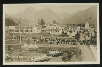 AK Sitka RPPC 20's PIONEER'S HOME LARGE GROUP CELEBRATION Street Scene by Krupp