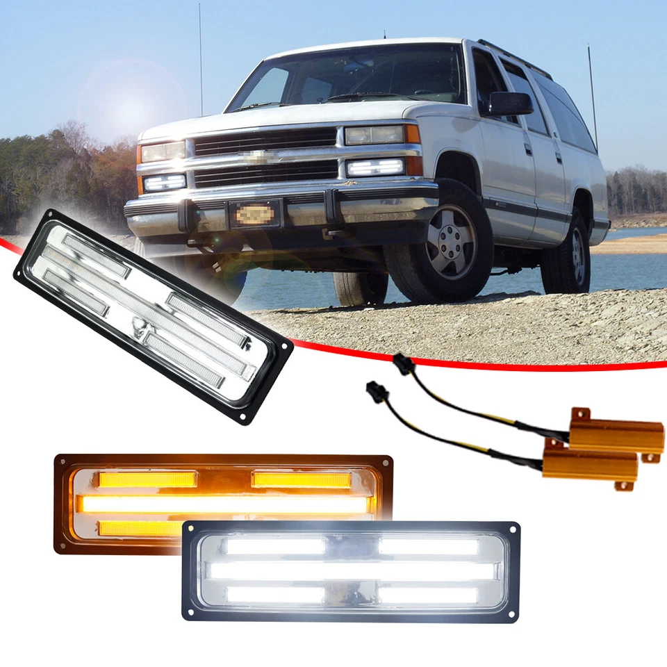 Luces de señal LED DRL transparentes Switchback 88-98 GMC Chevy C/K 1500/2500/3500 camioneta Foto 3 de 4