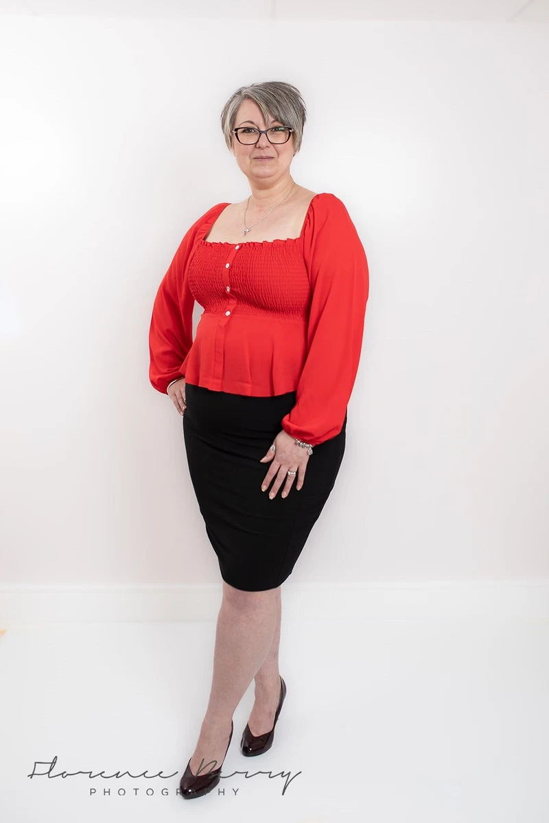 Women s Plus Size Red Or Yellow Long Sleeve Square Neck Ruffle Top