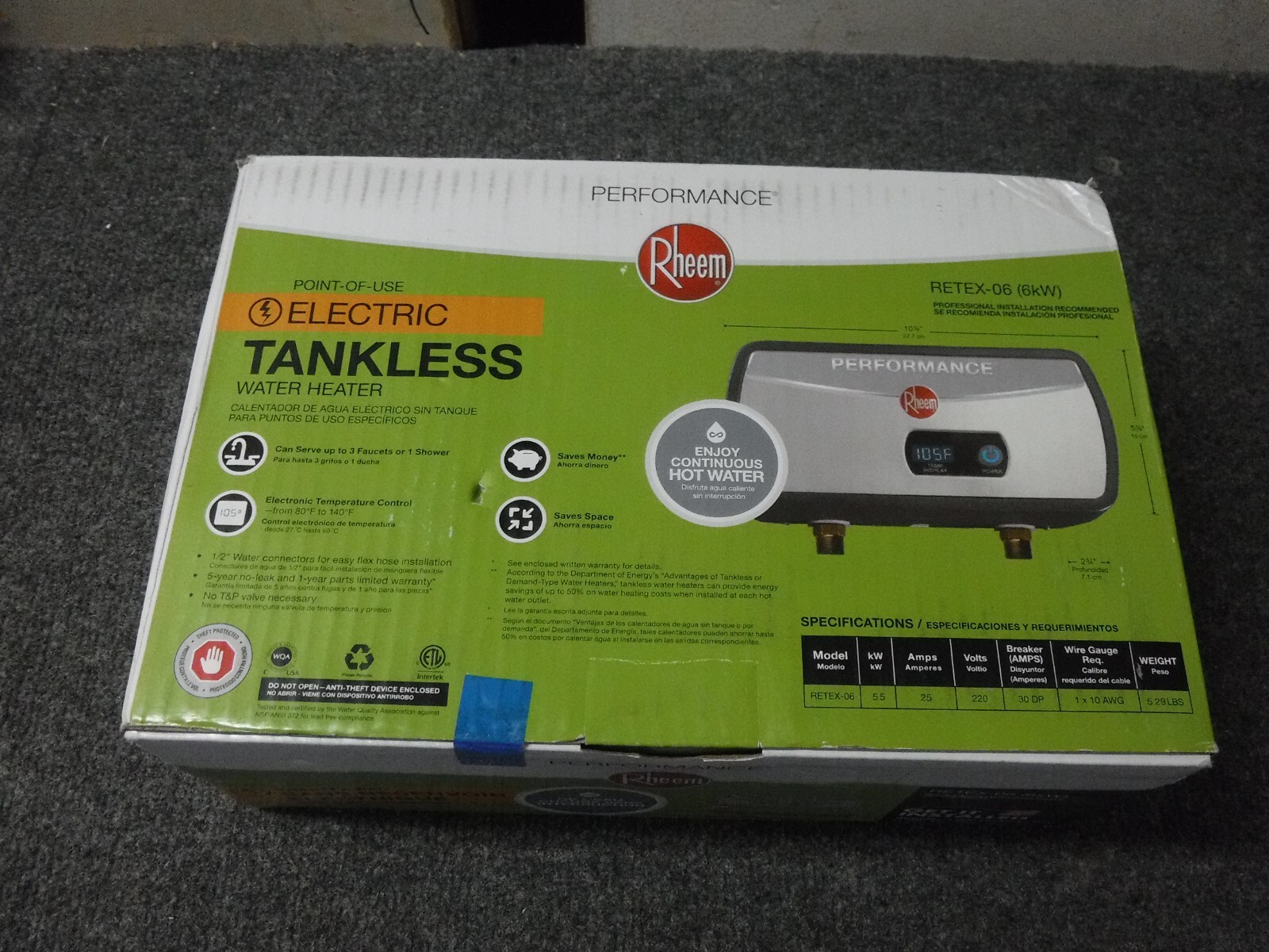 NEW* Rheem 6 kW 1.0 GPM Point-Of-Use Tankless Electric Water Heater,  Retex-6 | eBay