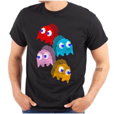 Pixelated 8-Bit PACMAN Arcade Game Ghosts Womens or Mens Crewneck T Shirt Tee