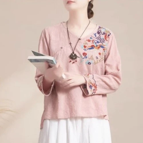 New Lady Embroidered Chinese Shirts Tops Blouse Retro Ethnic Floral Vintage - Picture 4 of 16