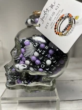 Jewelry Made By Me DIY Bead Kit Clear Skull Jar w/Black, Purple & White Beads