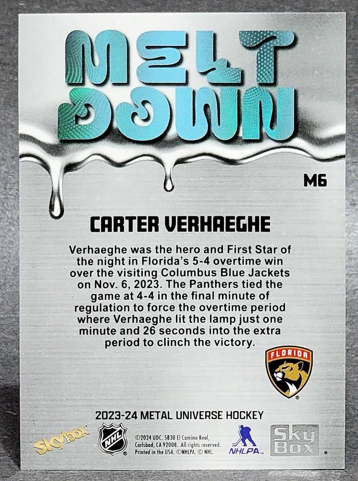 2023-24 SkyBox Metal Universe Meltdown #M6 Carter Verhaeghe - Image 2 of 2