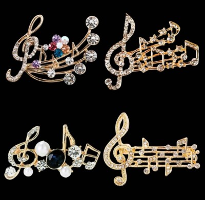 Gold Kristall Violinschlüssel Brosche Anstecknadel Kleid Musiknote Abzeichen Musikliebhaber Geschenk