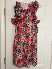Vince Camuto Floral-Print Ruffled-Sleeve Dress MSRP $138 Size 4 # 12A 1898 NEW