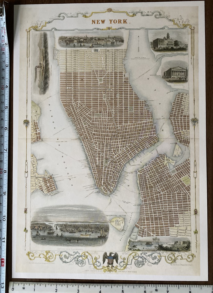 Antique Old Vintage Picture MAP 1800's New York, America 1851