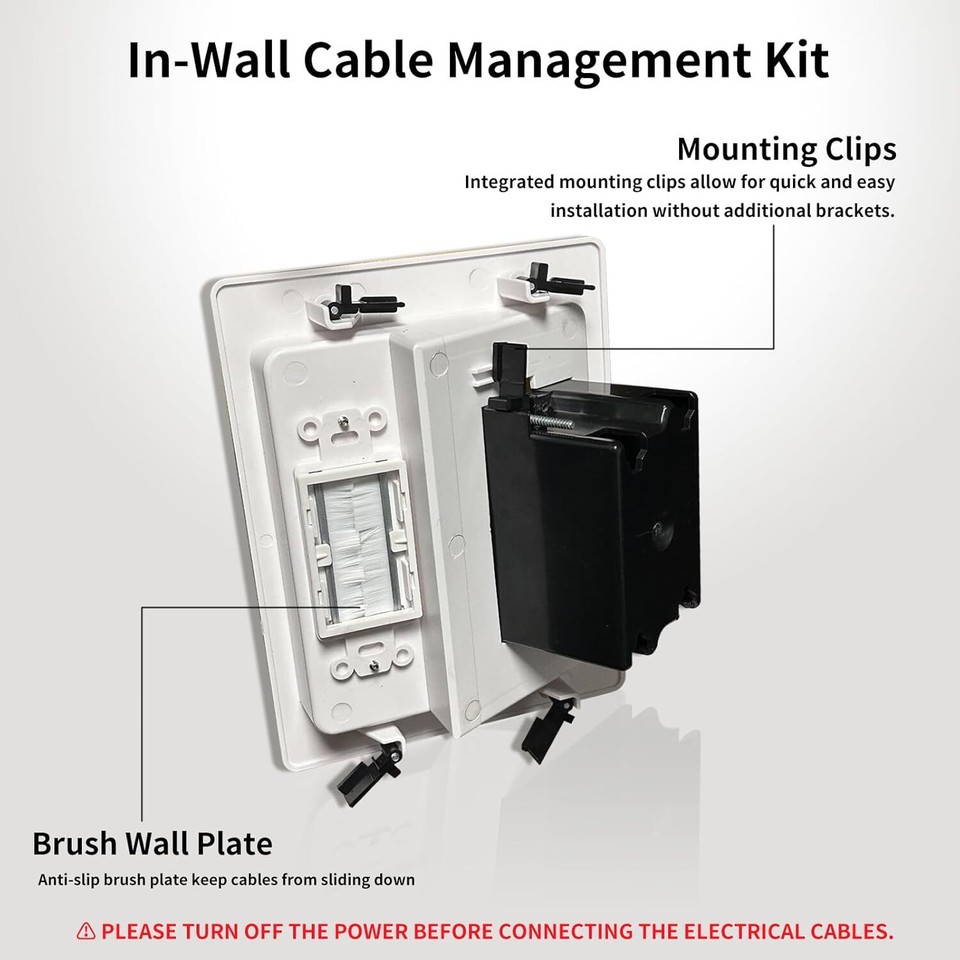 Cord Hider Recessed Outlet for Wall Mount TV inWall Cable Management