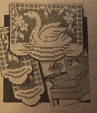 6015 Set Sedia Vintage Filetto Cigno Modello all'uncinetto (Riproduzione)