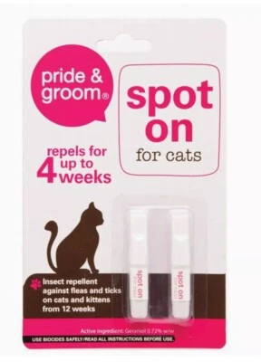 PRIDE & GROOM Cat Flea & Tick Treatment Spot On For Cat & Kitten up to 4 weeks protection