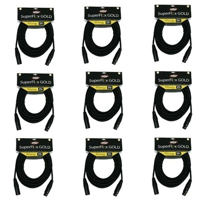 9 SuperFlex Gold 25' ft XLR Microphone Mic Cable - Gold Contacts