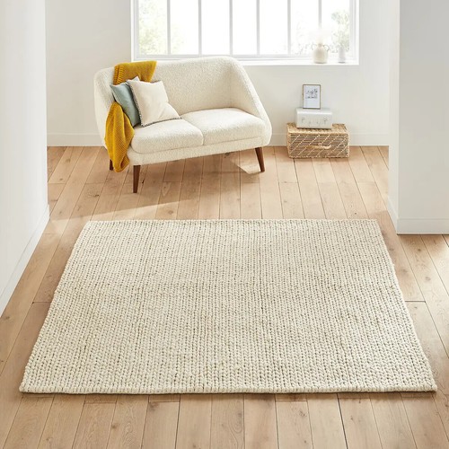 La Redoute Diano Square Knit Effect 100 Wool Rug XL 240x240cm Ecru RRP