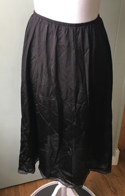 Vintage Mistra Black Half Slip Medium Lace Trim Nylon Knee Length