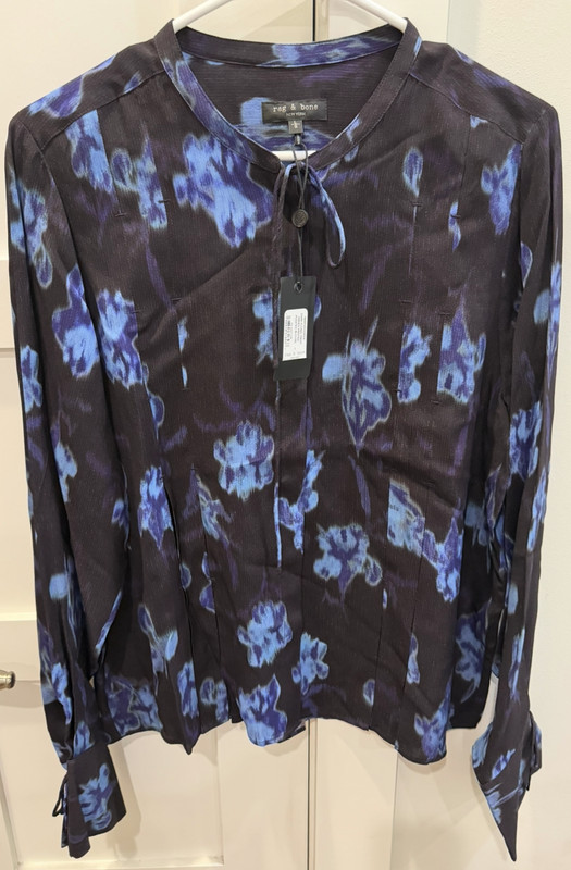 rag & bone Arden Printed Pleated Blouse Dark Floral Print size Large RA5P25HSMSW