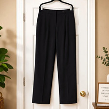 Black Pleated Trousers Womens Size 12 High Waisted Wide Leg Dress Pants