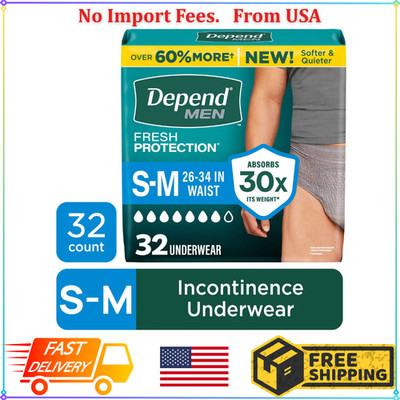 Depend Fresh Protection Incontinence Underwear for Men, Adult Diapers, S/M, 32Ct