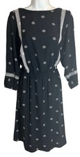 Ann Taylor Loft Dress M Black White Embroider Tie Elastic Waist Boho Puffy SLV
