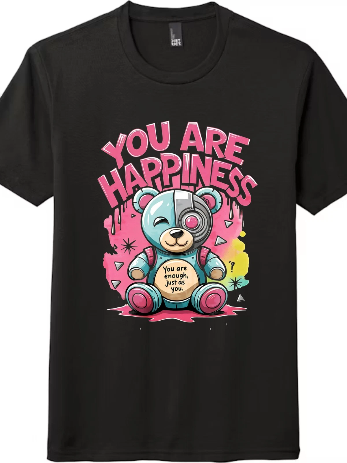 "YOU ARE HAPPINESS"Mechanical Bear Print Tee, Trendy