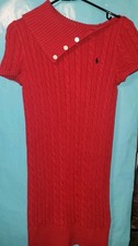 Girls Polo Ralph Lauren Cable Knit Sweater Dress Red Short Sleeves Size 16