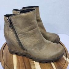 Mujer Joan of Arctic Wedge II Cremallera Cuero Botines Marrón Ceniza Talla 6