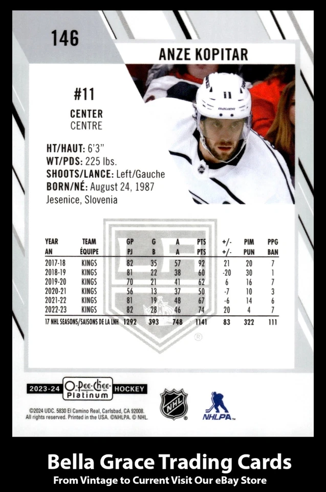 2023-24 O-Pee-Chee Platinum Anze Kopitar #146 Los Angeles Kings NHL Hockey - Image 2 of 2