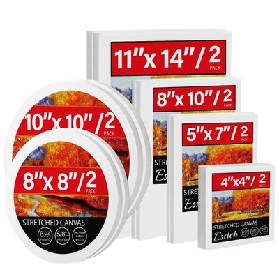 12 Pack Stretched Canvases for Painting, Multi Size Canvas 11x14, 8x10, 5x7, ...