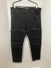 Bleecker & Mercer Distressed Black Denim Jeans With Patches & Fray - Size 44x32