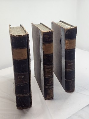 Antike viktorianische Bibel Rev Thomas Scott 3 Bände Set illustriertes Leder