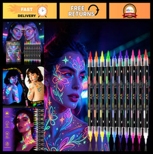 20 Colors Dual Tip UV Neon Face  Body Paint Markers - Washable Skin Safe Tattoo