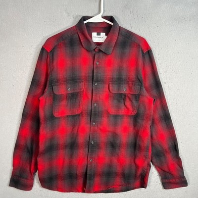 Topman Mens Size Large Plaid Red & Black Button-Up Shirt
