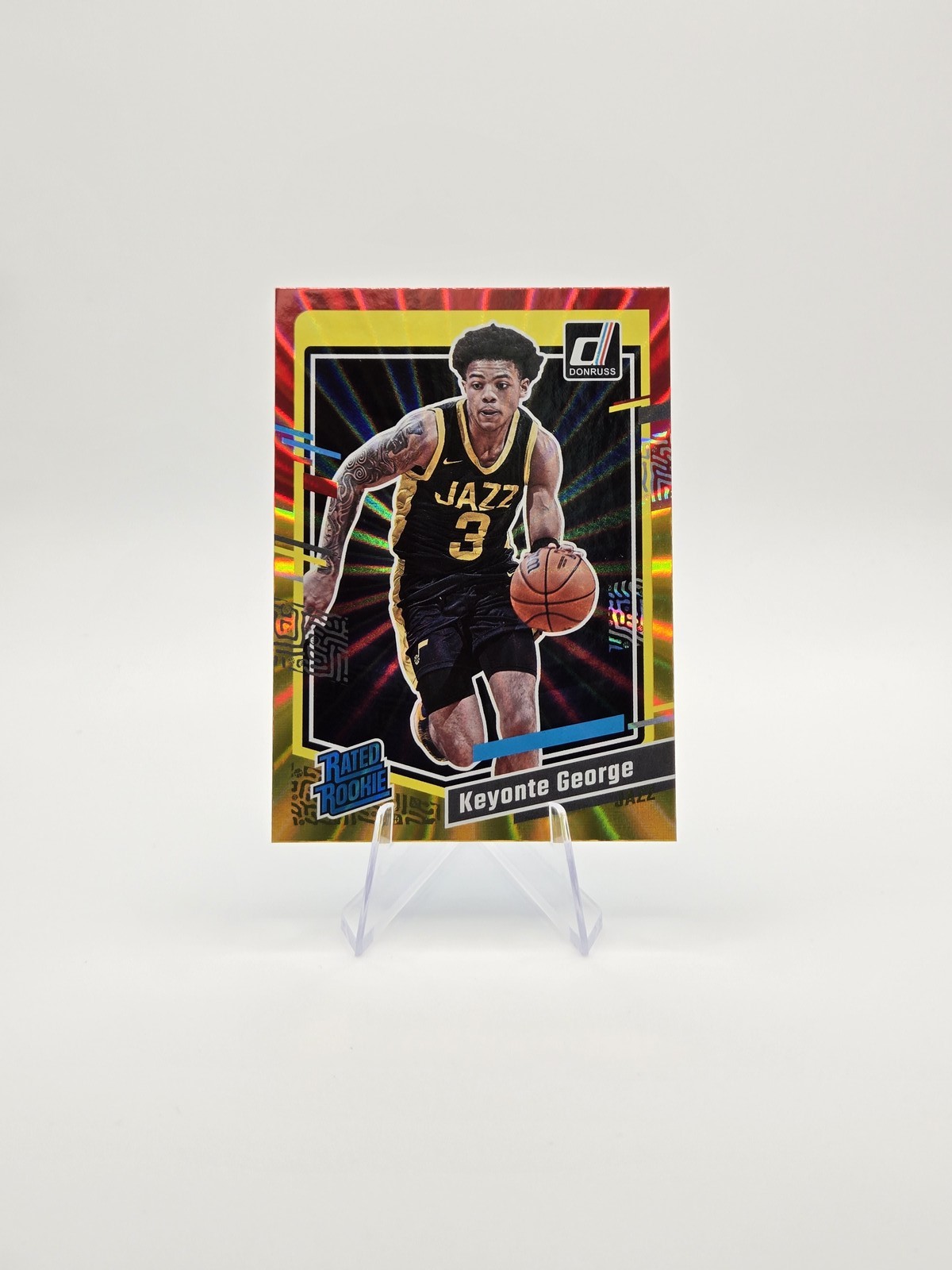 Keyonte George 2023-24 Donruss RC Red and Gold Laser Holo SP #244